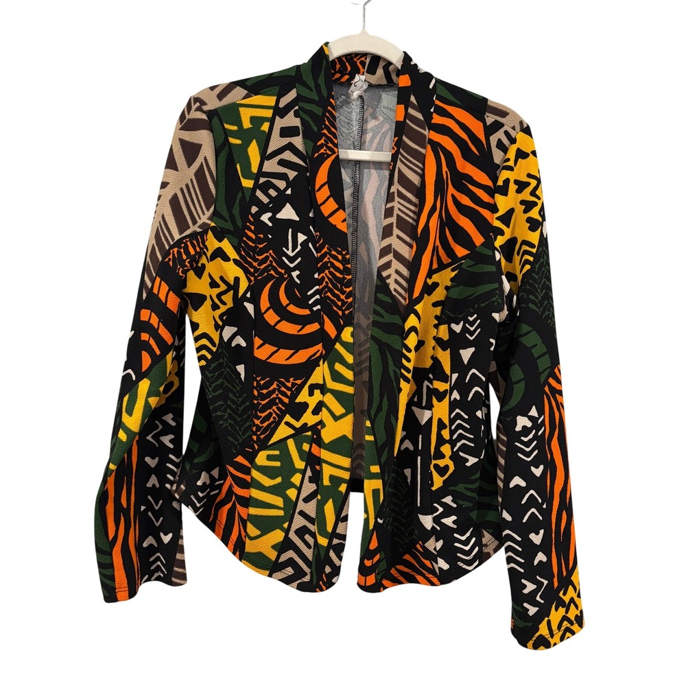 Tribal Geo Mixed Animal Print Open Front Jacket Blazer Womens Small U.S.A.